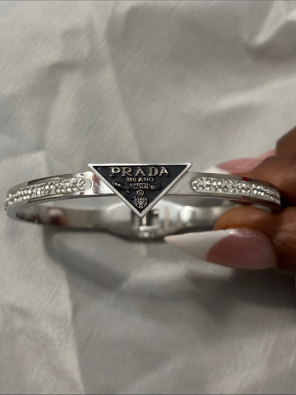 Prada Bangle with Diamond Accents Black Triangle Plaque